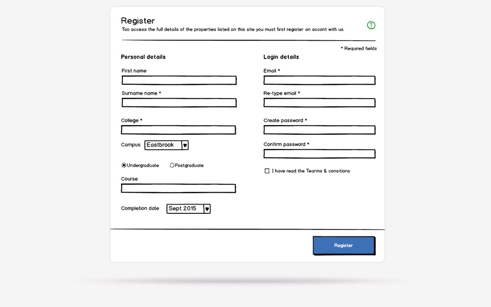 registration wireframe school website